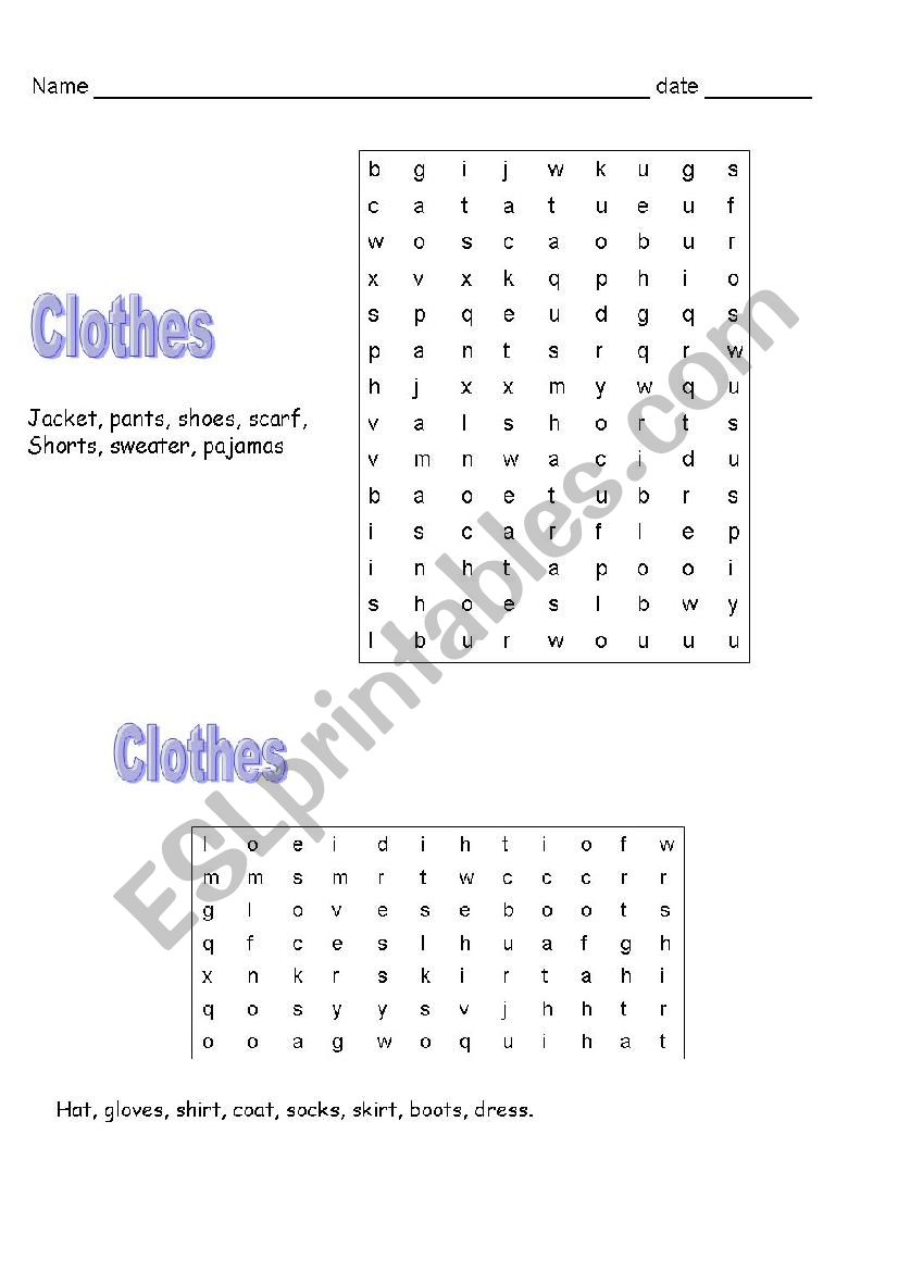 CLOTHES worksheet