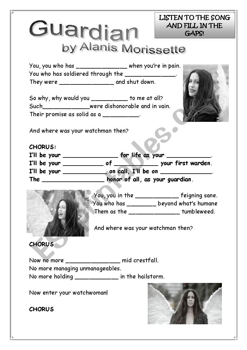 Guardian Alanis Morissette worksheet