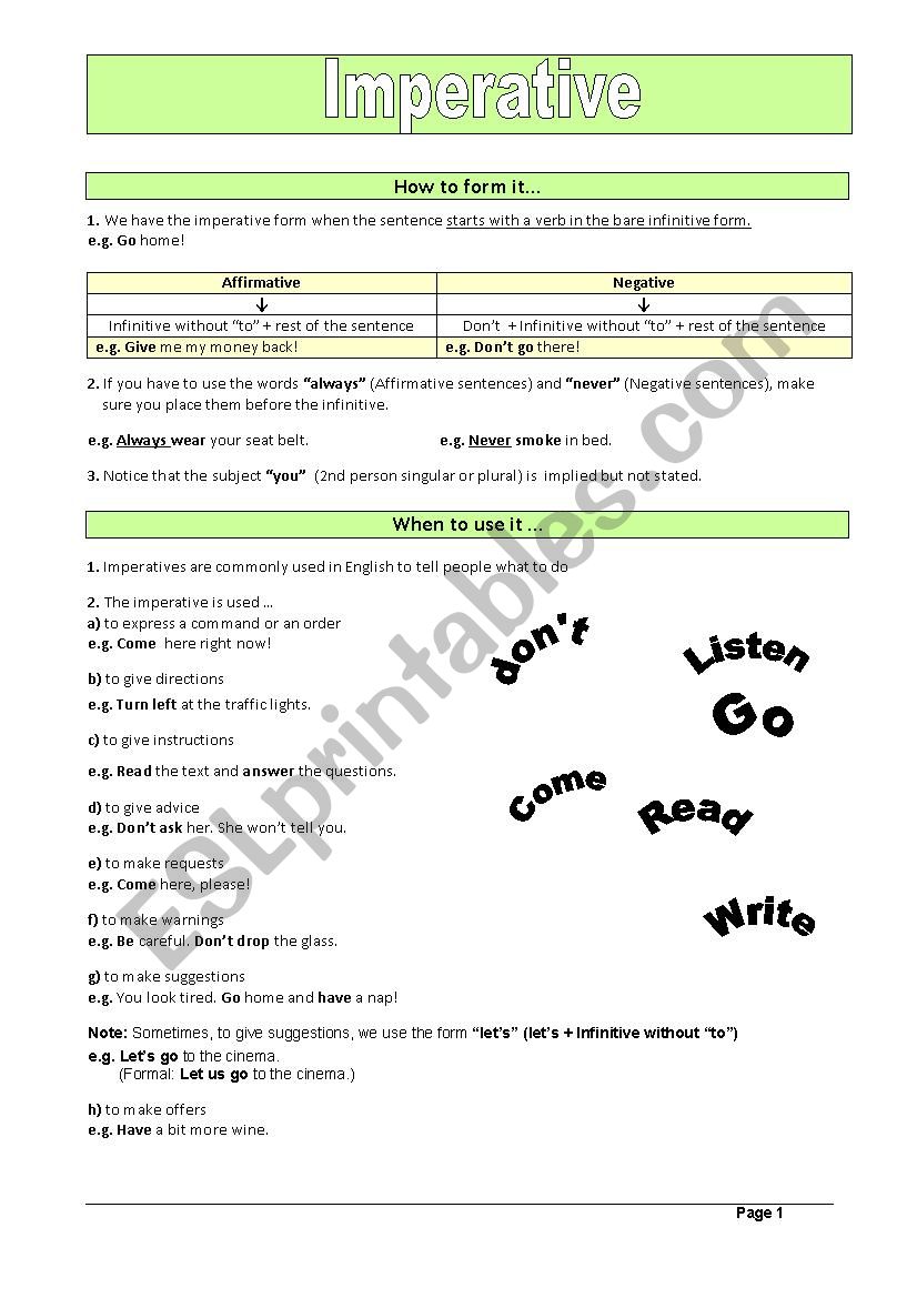 Imperative form worksheet