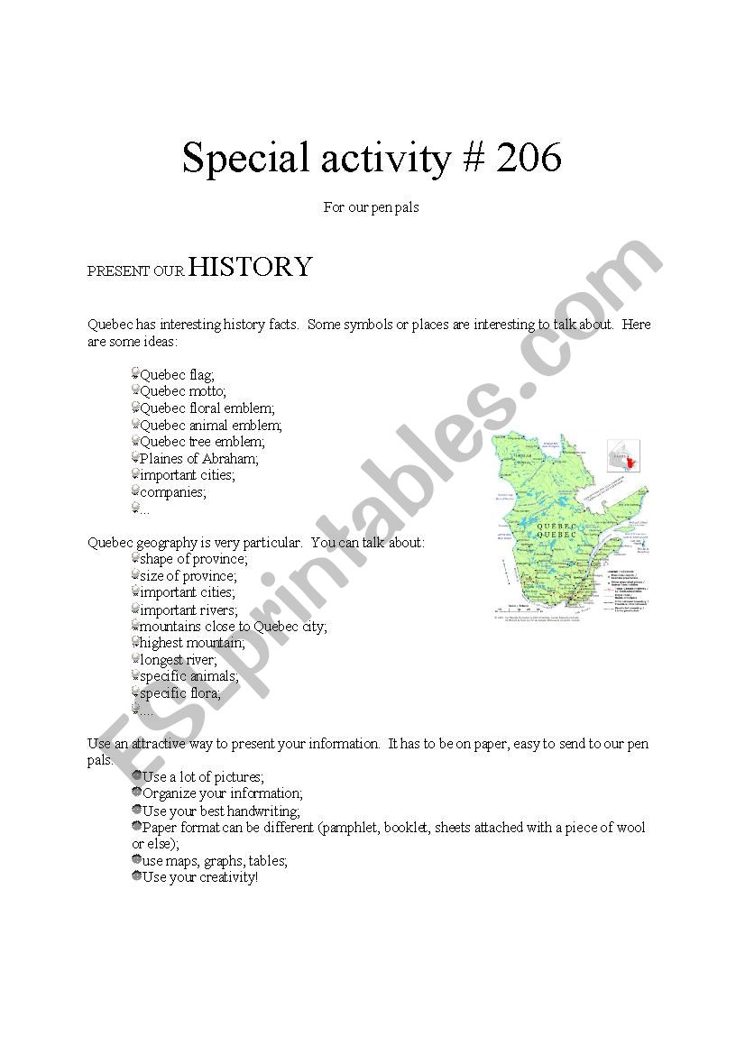 Pen pal activity - History worksheet