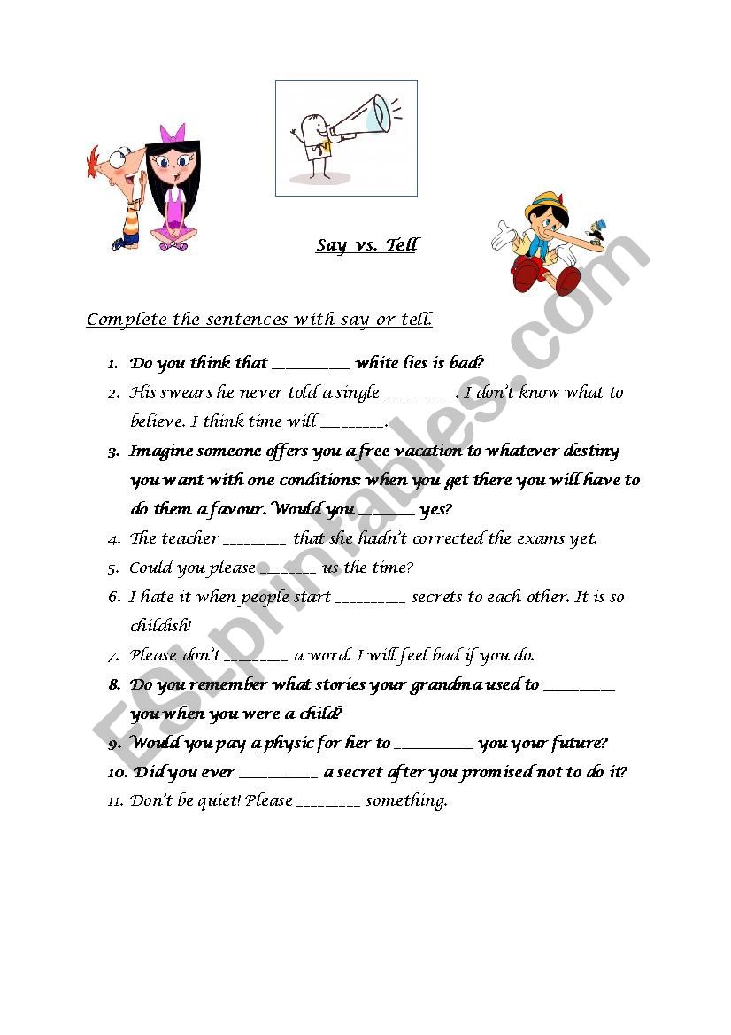 Say vs Tell worksheet