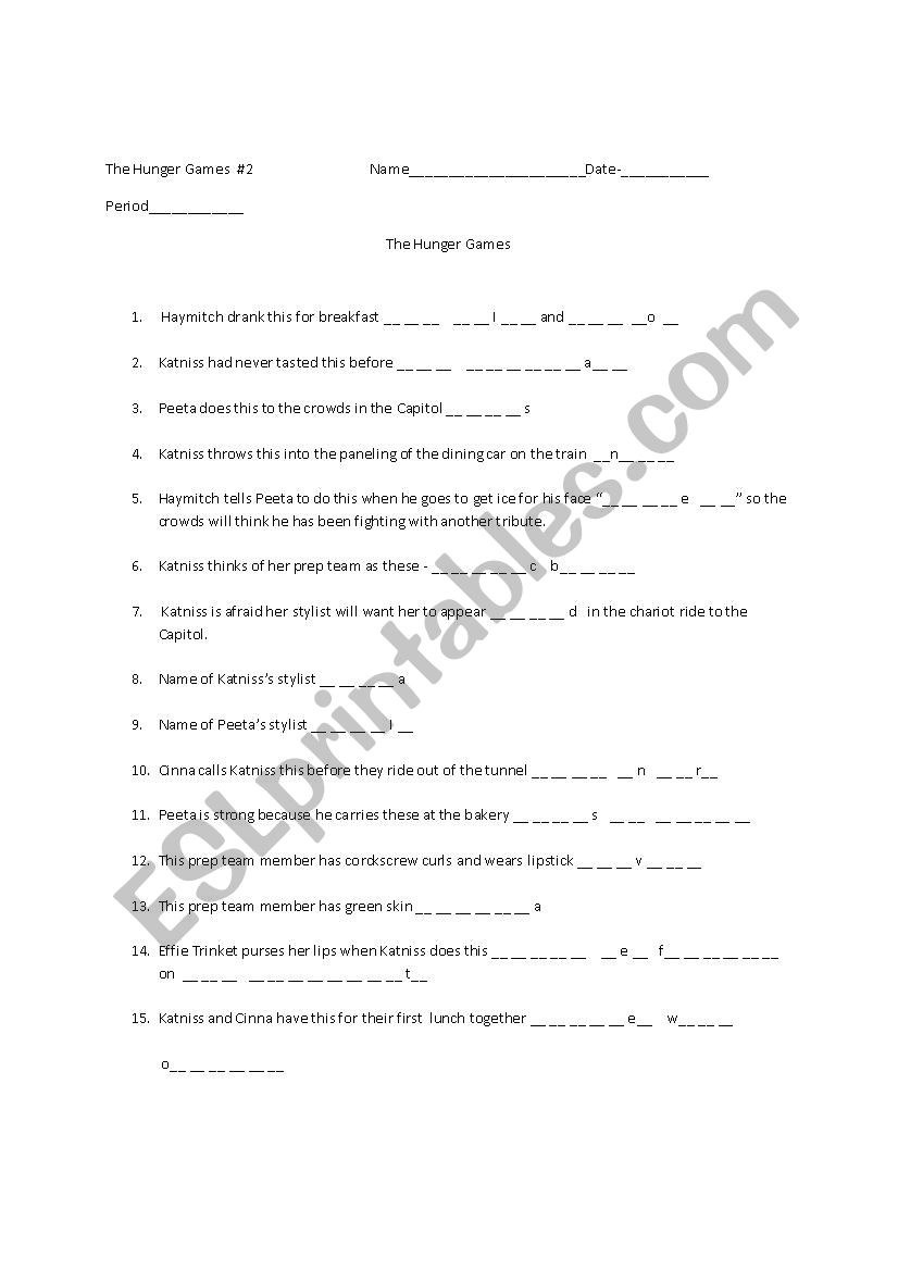 the Hunger Games #2  worksheet