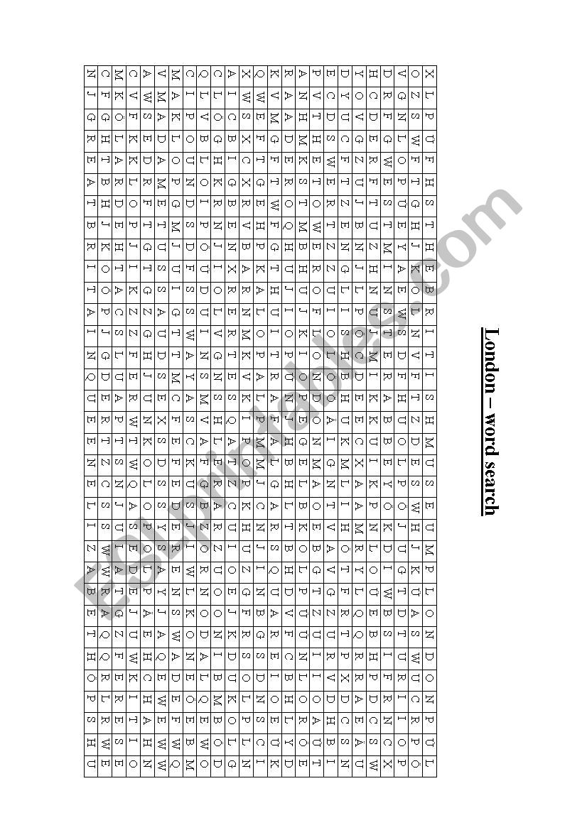London wordsearch worksheet