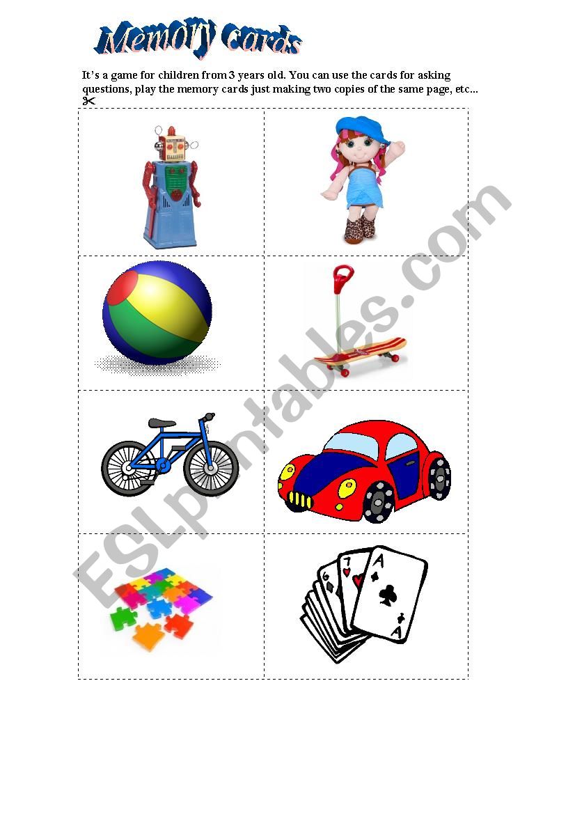 memory cards worksheet