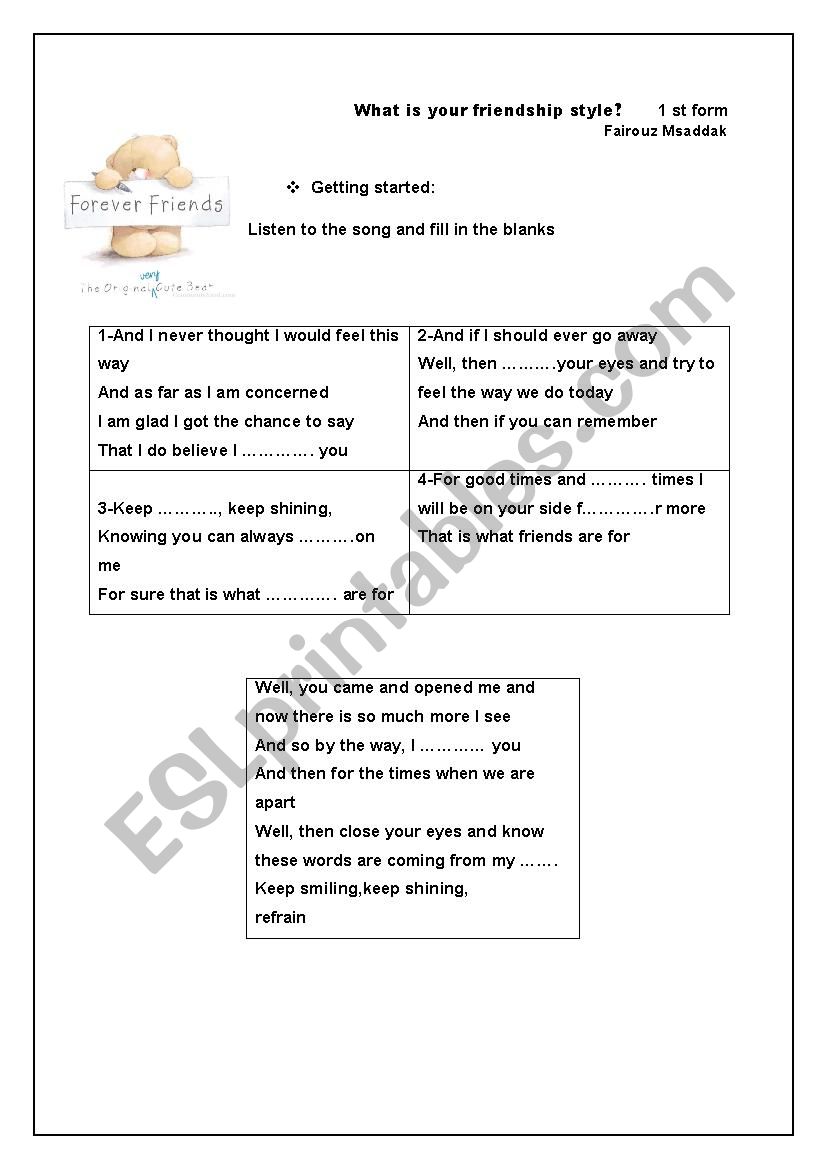 what s your friendship style? worksheet