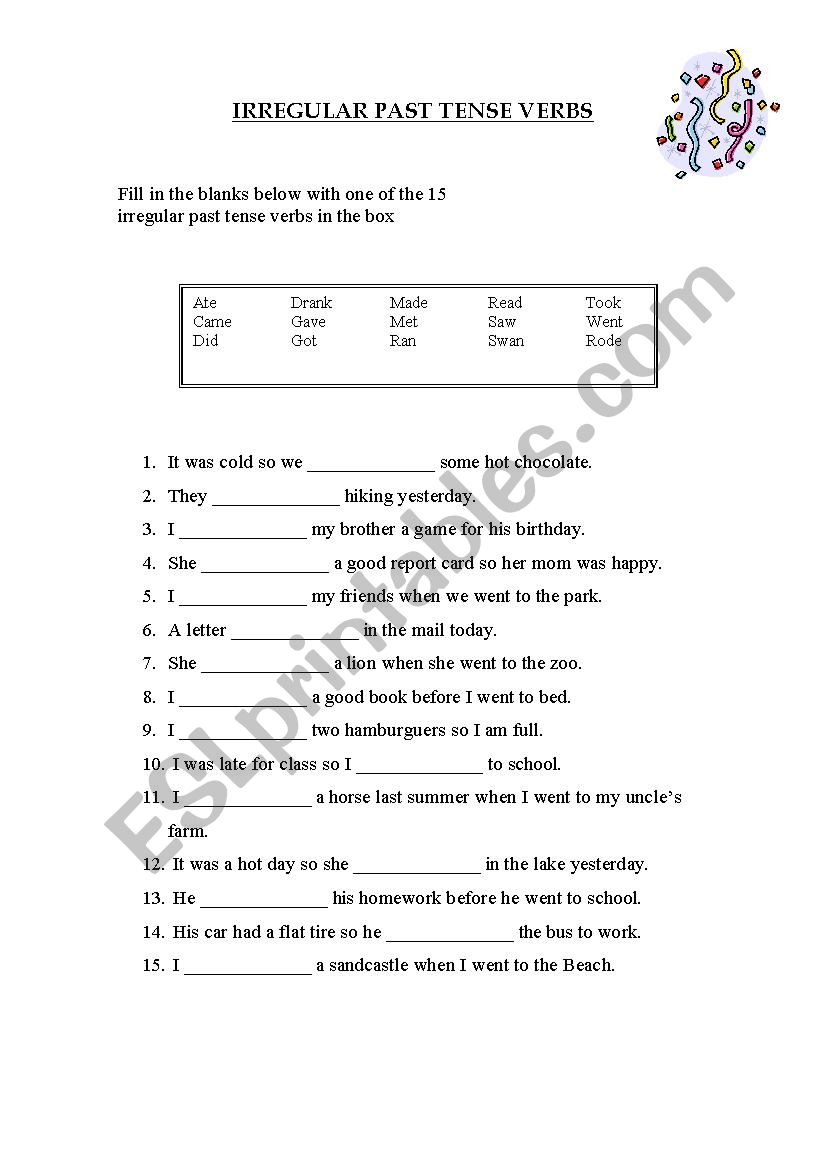 IRREGULAR PAST TENSE VERBS worksheet