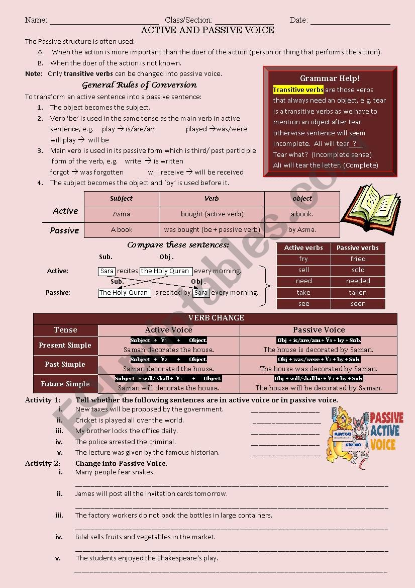 Active and passive voice (Present, Past and Future  Simple Tense)