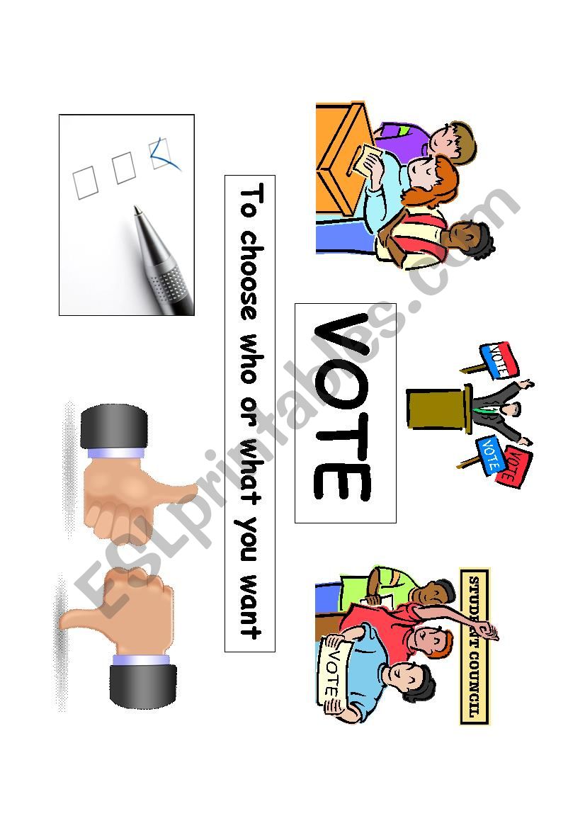 Vote and Laws vocabulary sheets with definitions and visuals