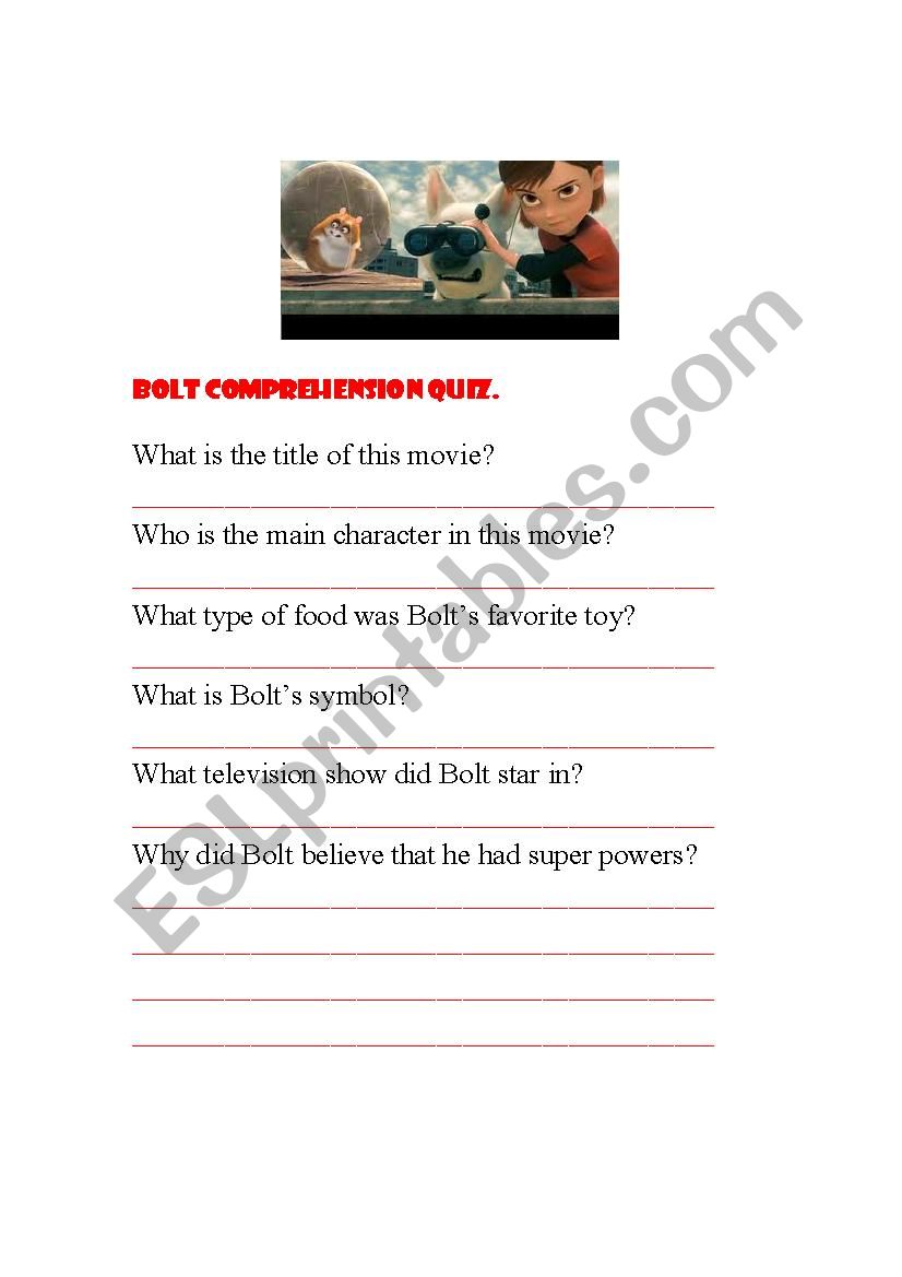 bolt comprehension quiz worksheet