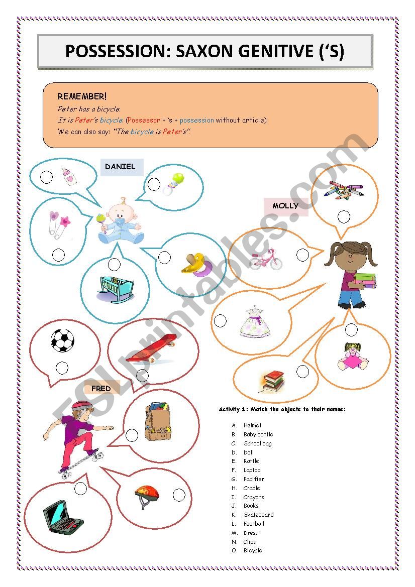 Possession: Saxon Genitive (s)