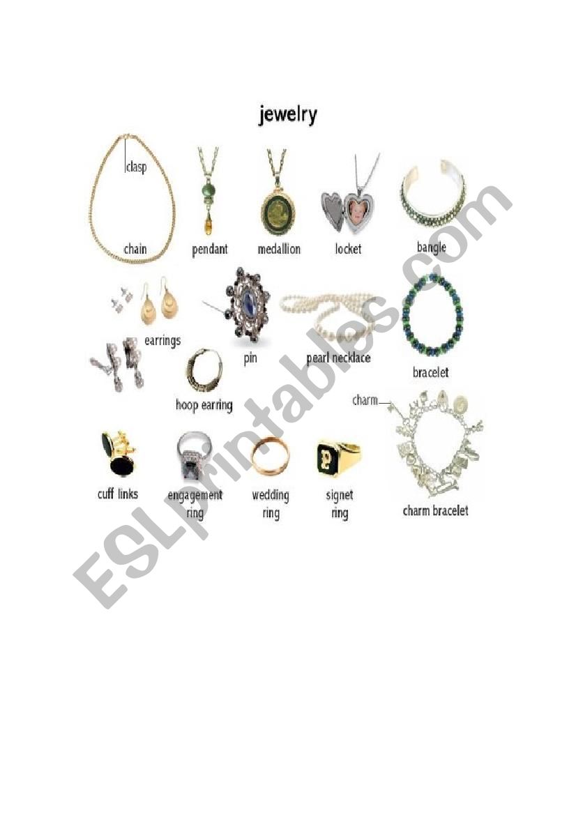 Jewelry - ESL worksheet by Ladan22