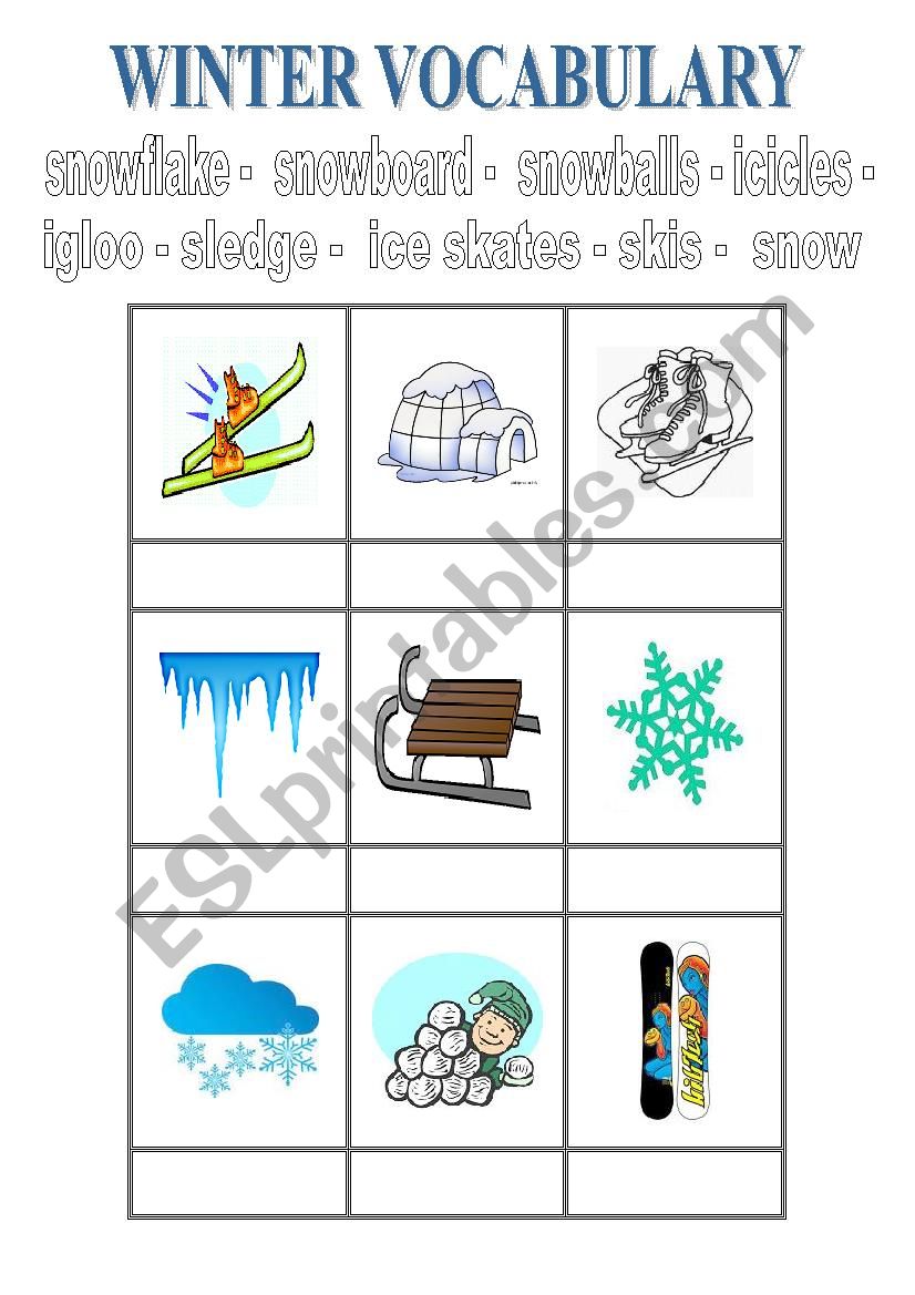 Winter vocabulary - young children