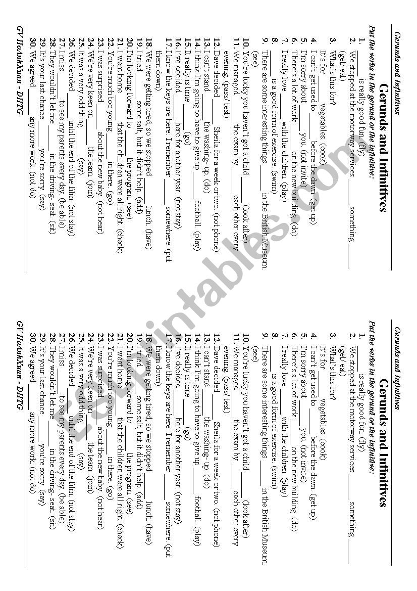 gerund worksheet