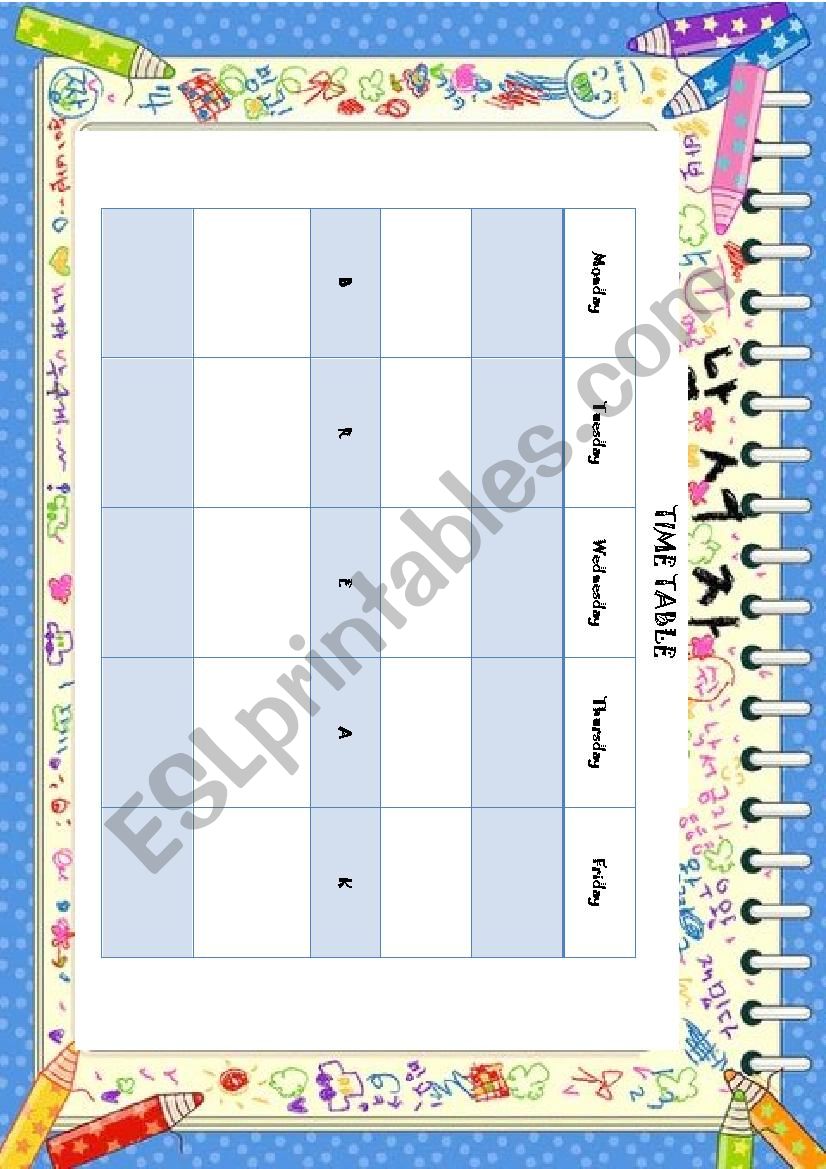 cute timetable worksheet