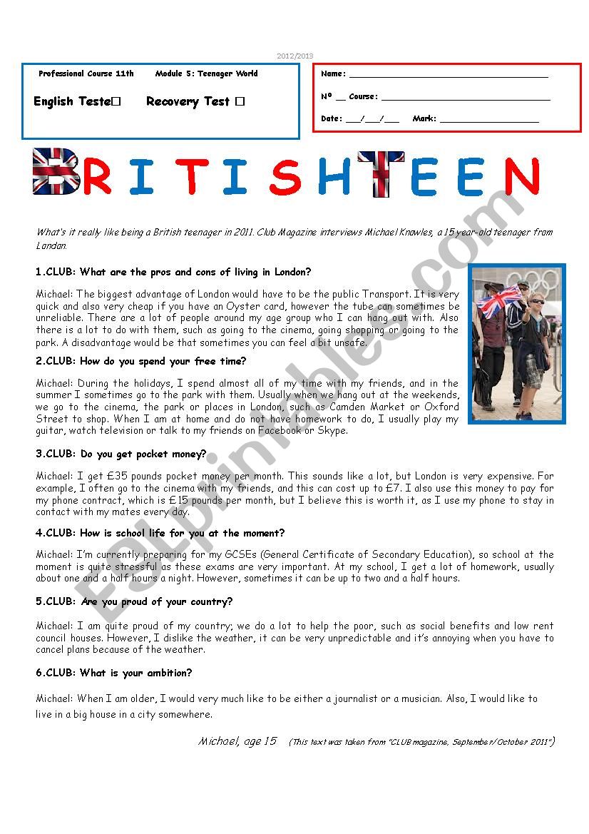 Test - British Teen (Professional Courses)