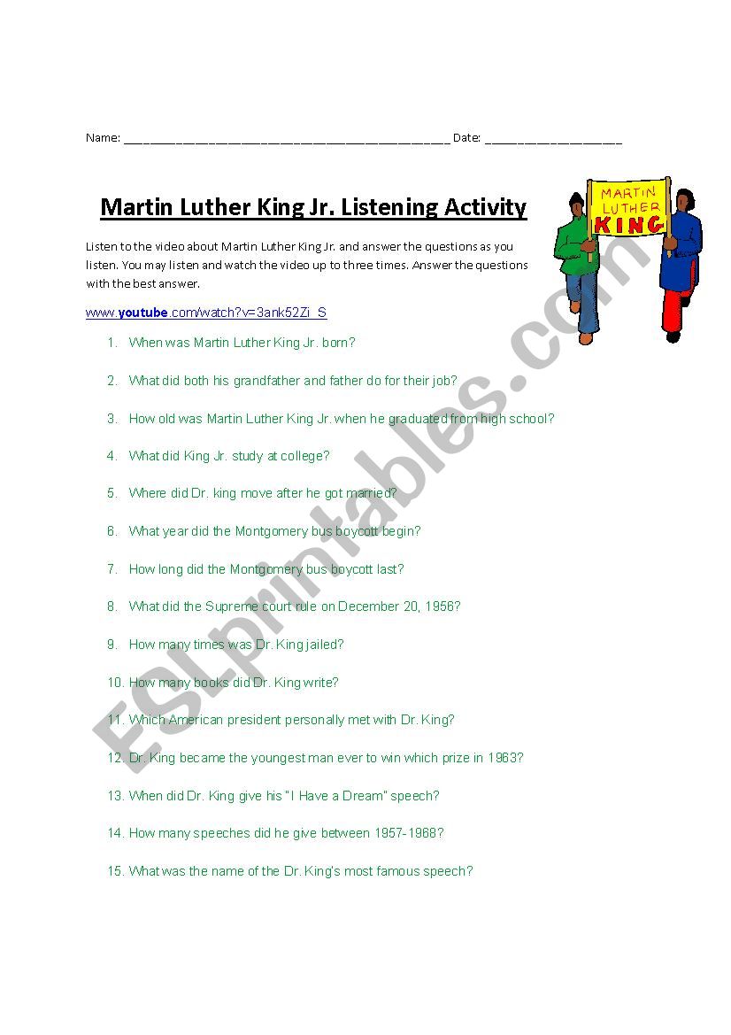 Martin Luther King Jr Listening Activity