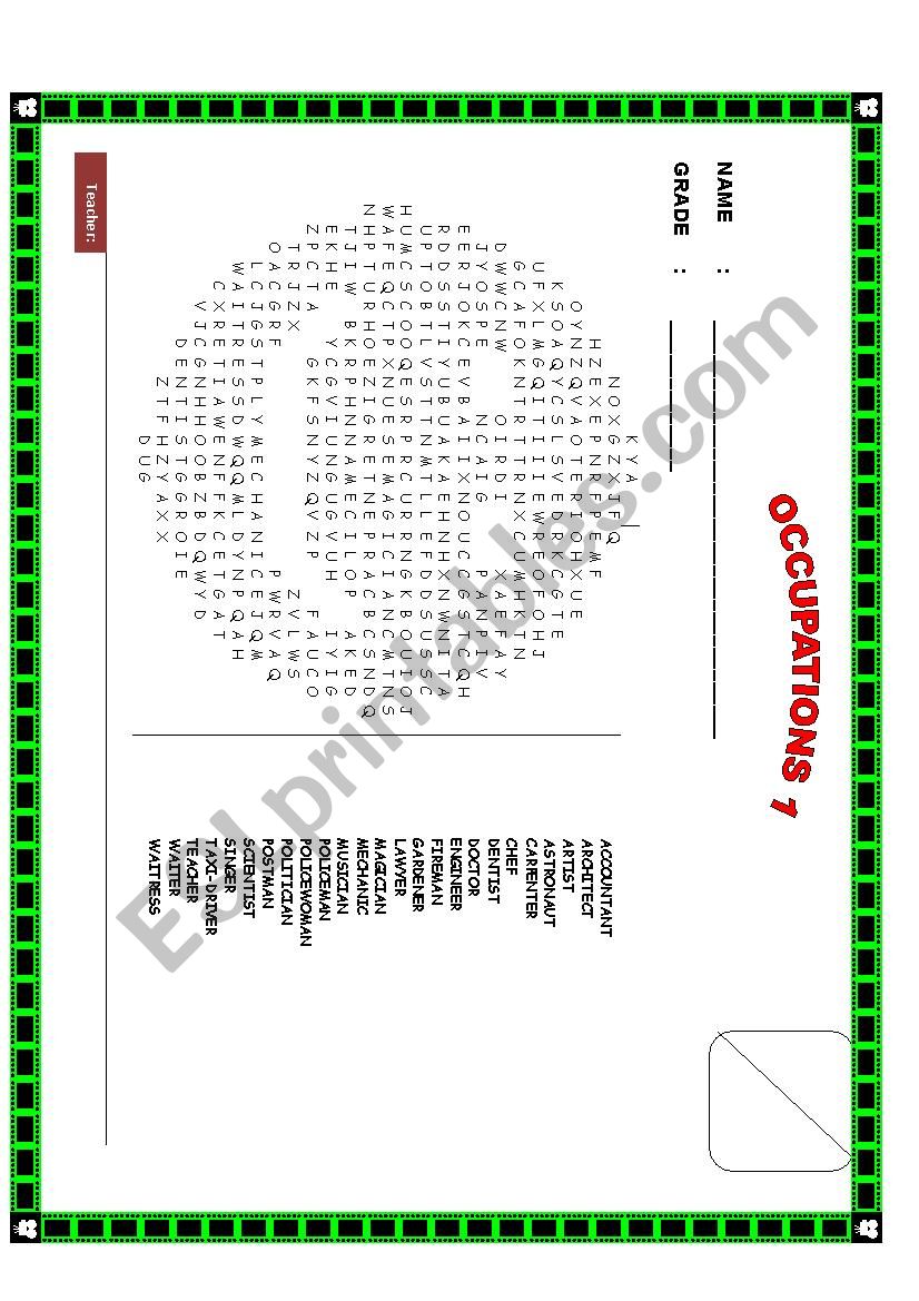 OCCUPATION LETTER SOUP worksheet