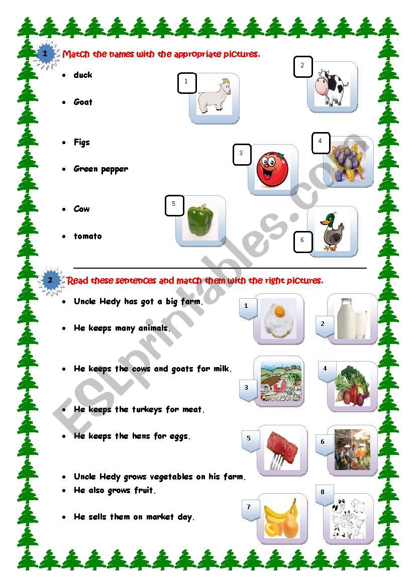 Uncle hedys farm worksheet