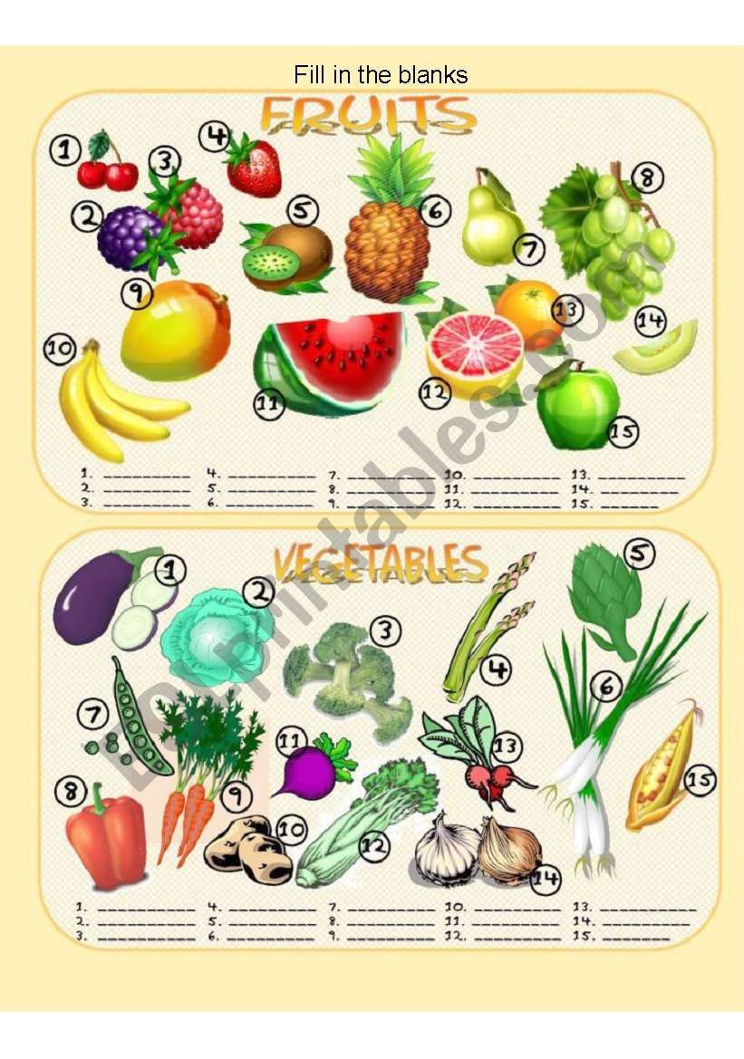 Fruits & Vegetables Fill in the Blanks