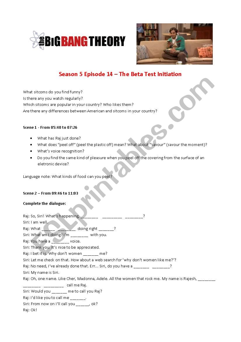 The Big Bang Theory - 5/14 worksheet