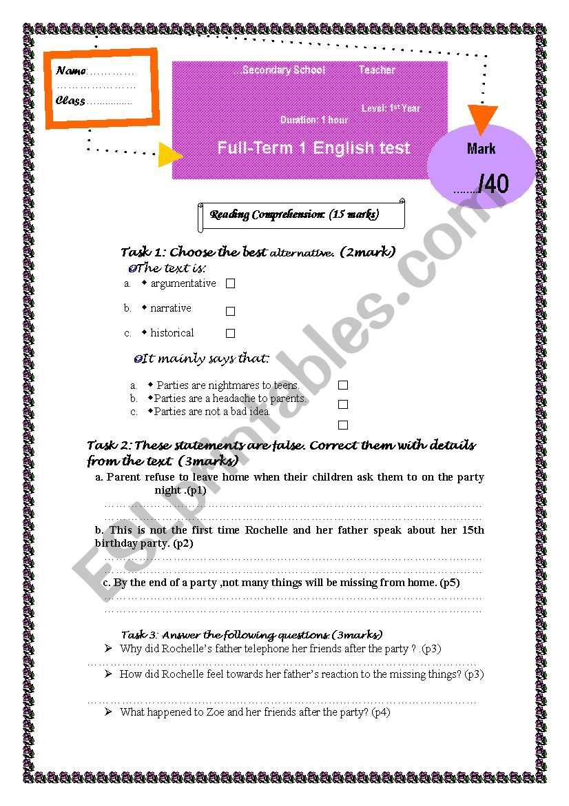 Full Term Test NÂ°1  worksheet
