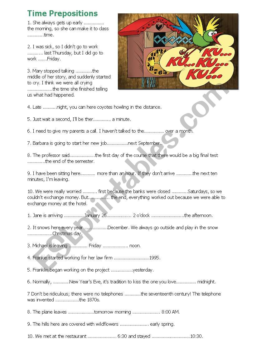 TIME PREPOSITION worksheet