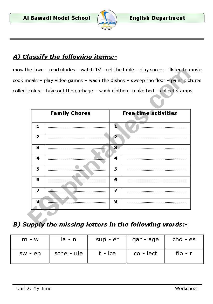 classify worksheet