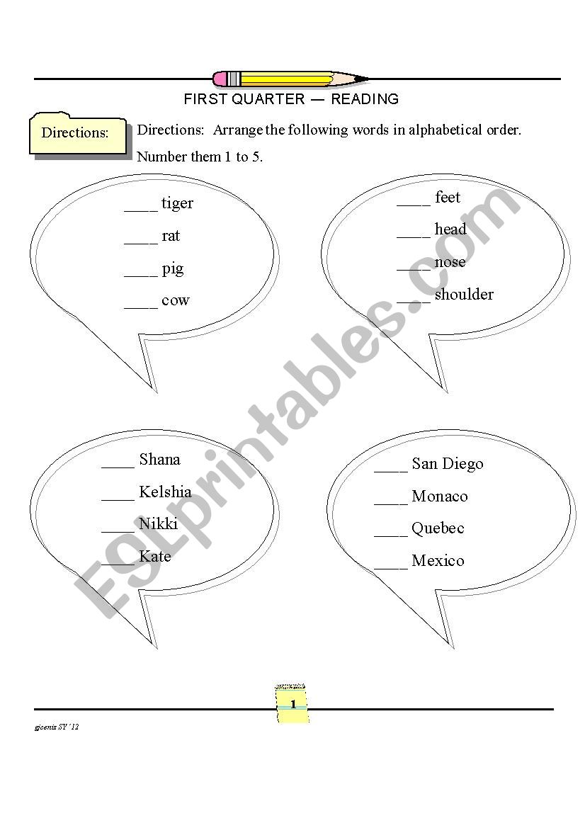 alpabetizing worksheet