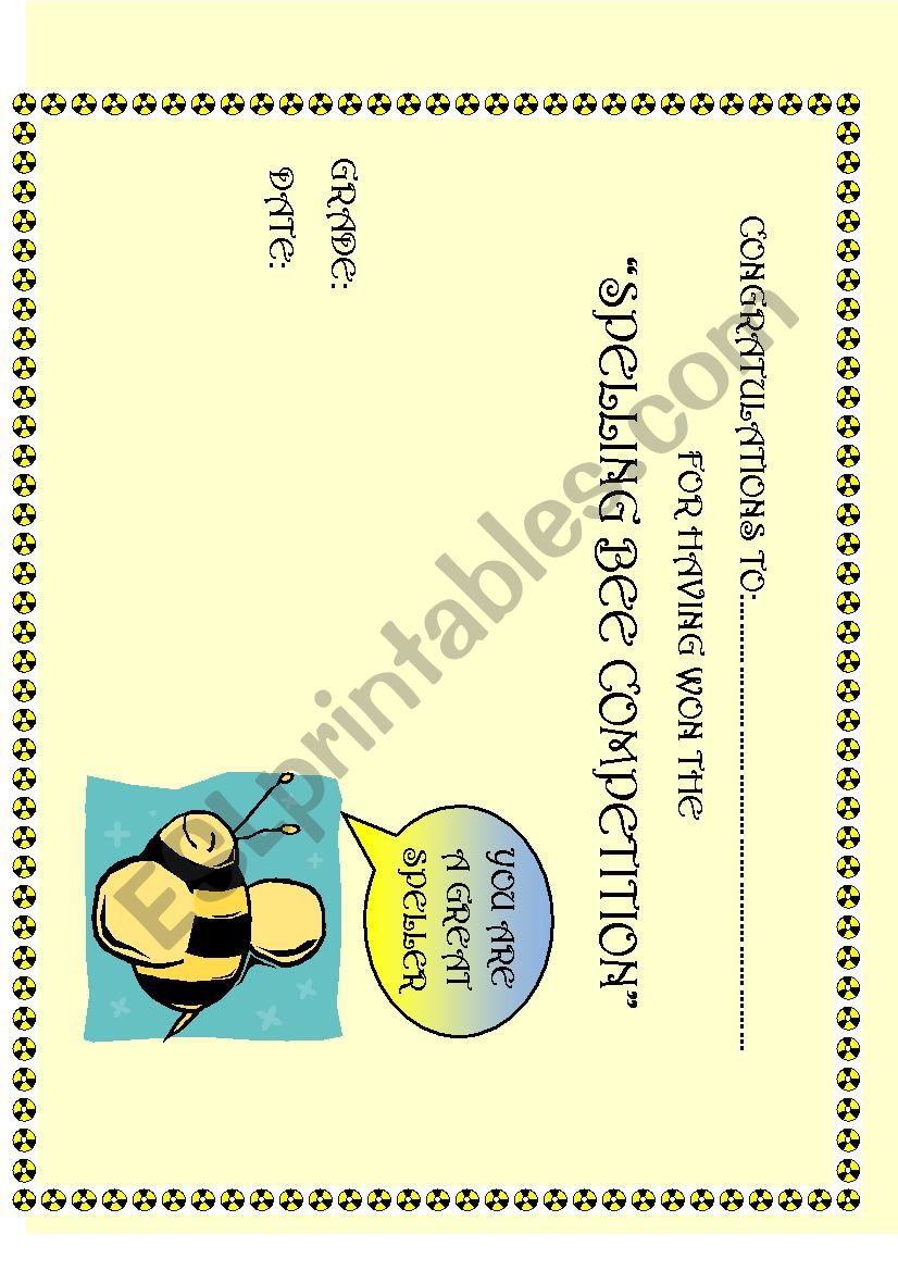 spelling bee certificate   worksheet