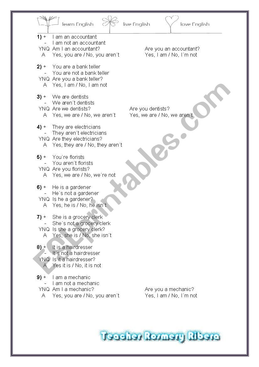 36 OCCUPATIONS AND VERB TO BE worksheet