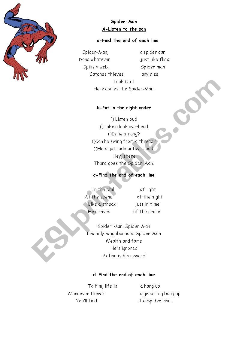 Spiderman worksheet worksheet