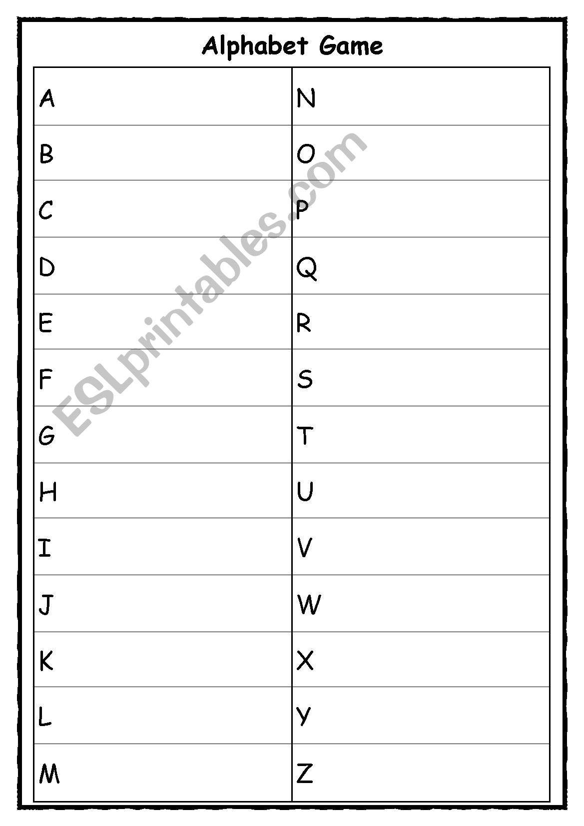 Alphabet Game worksheet