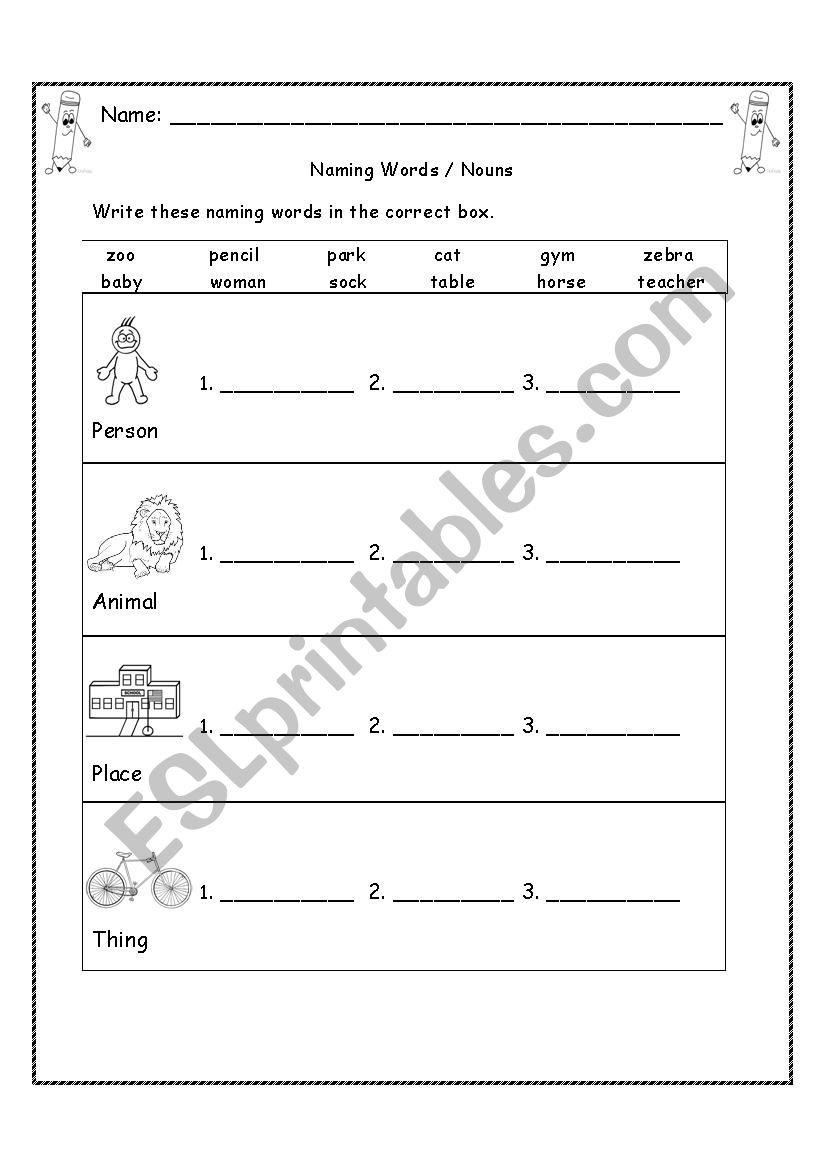 Naming Words worksheet
