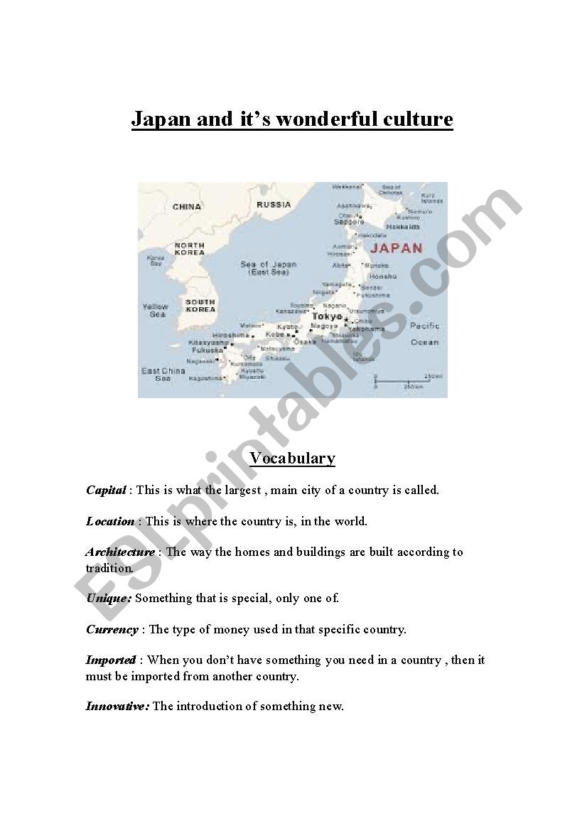 Japan the country worksheet