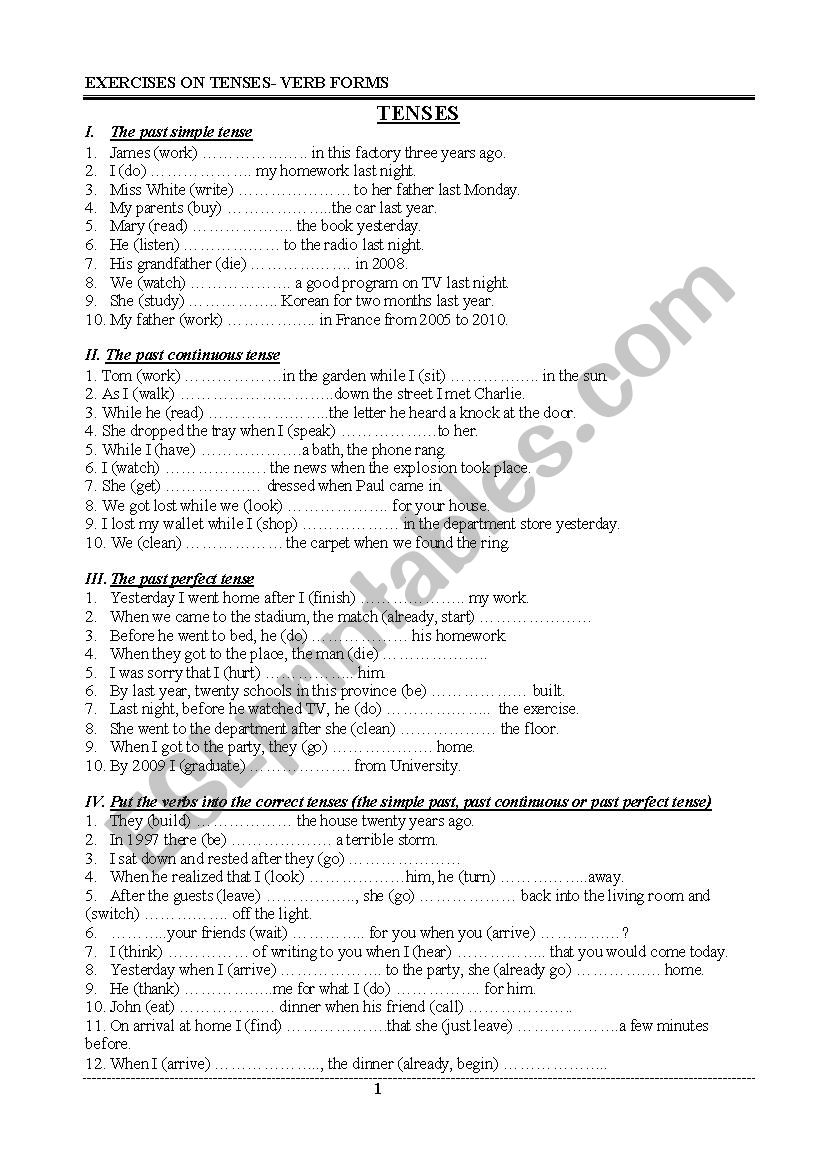 TENSES+ VERB FORMS worksheet