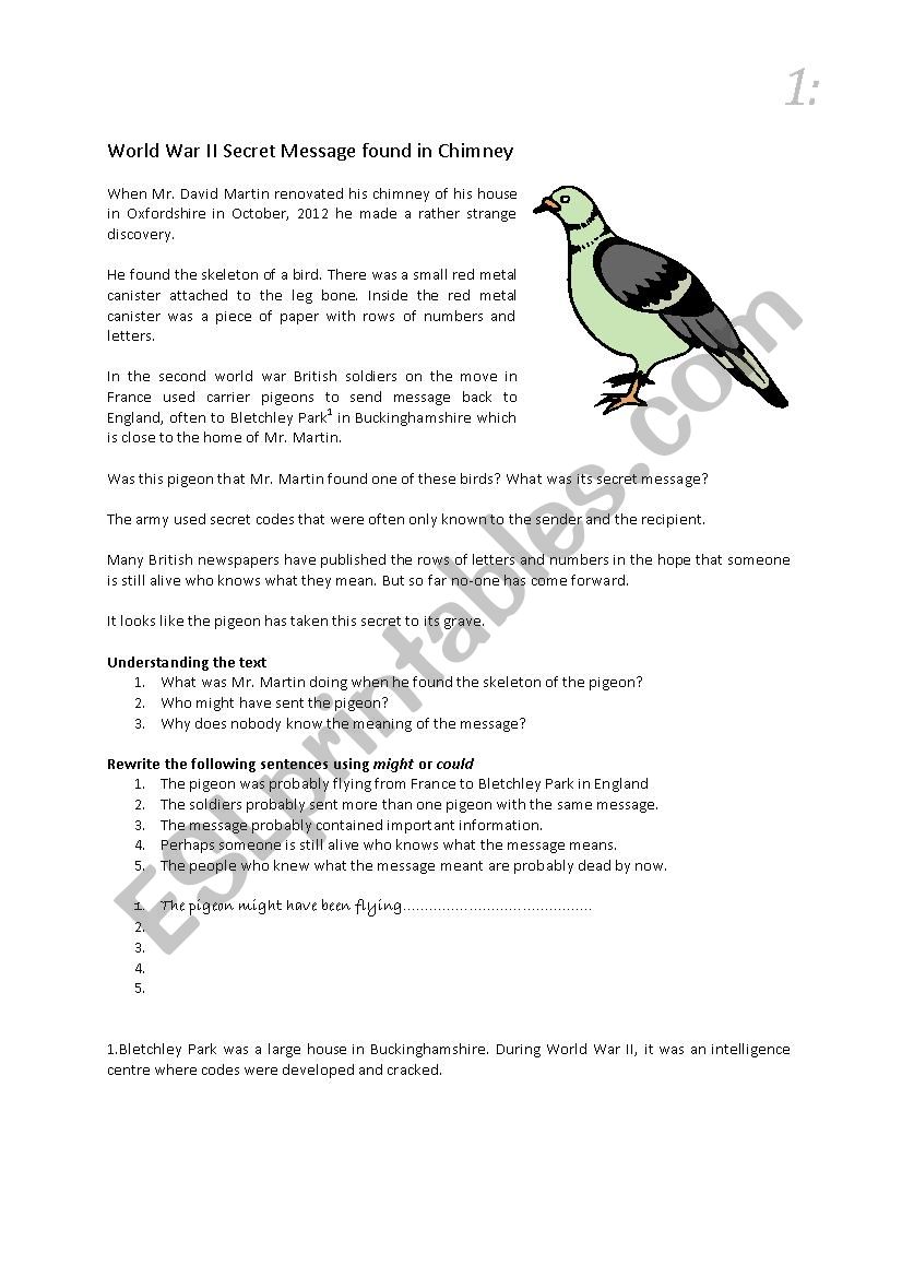 World War II Secret Message worksheet