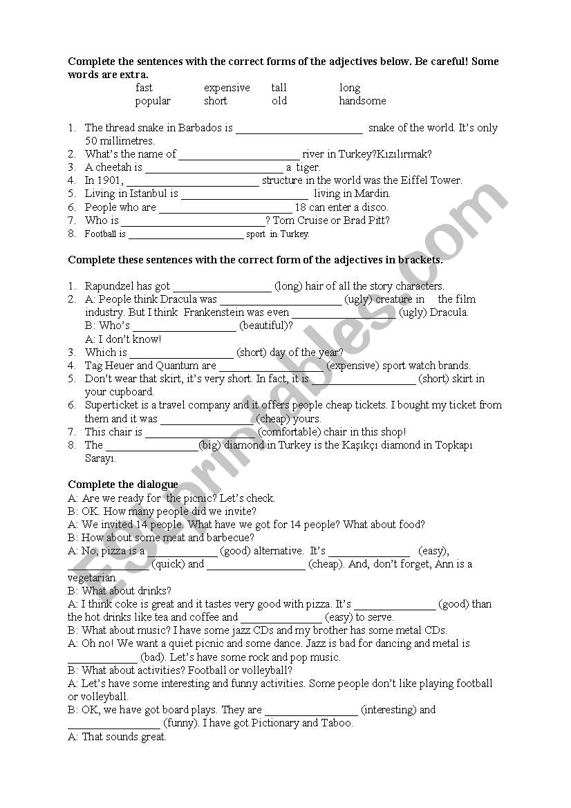 comparative superlative worksheet