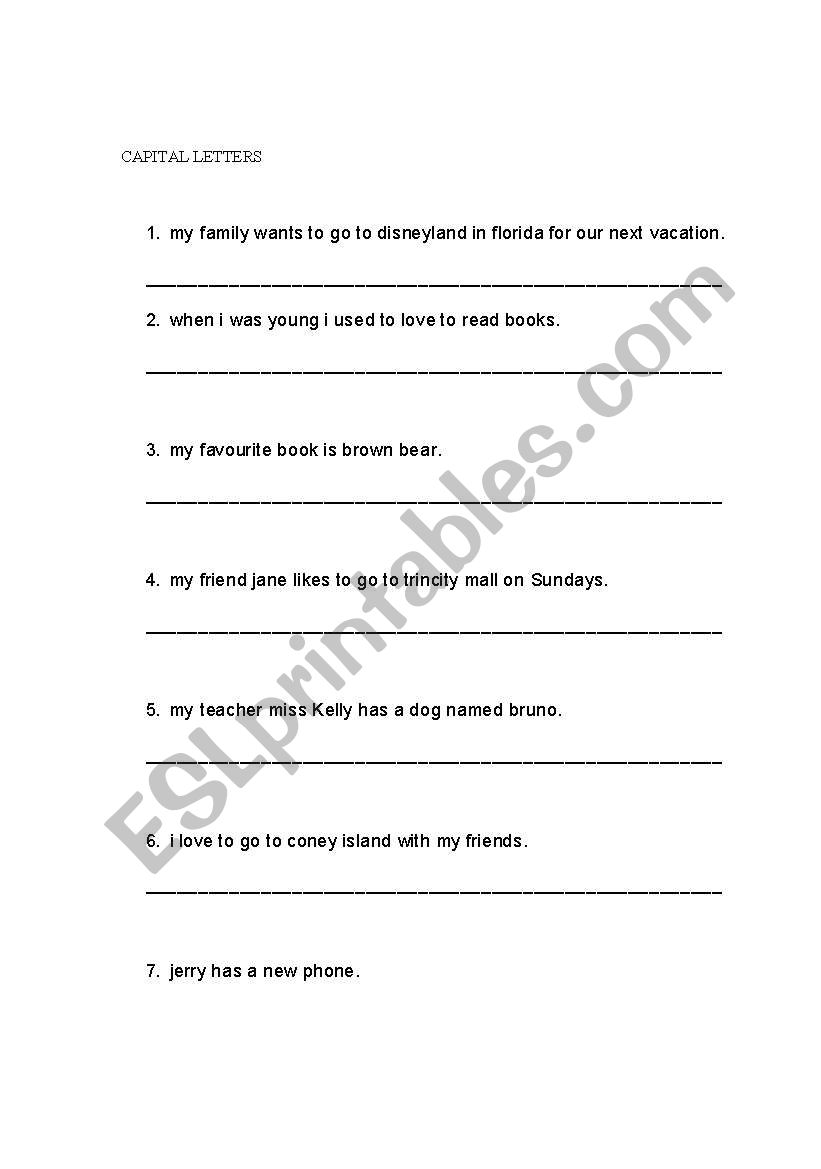 capitals worksheet