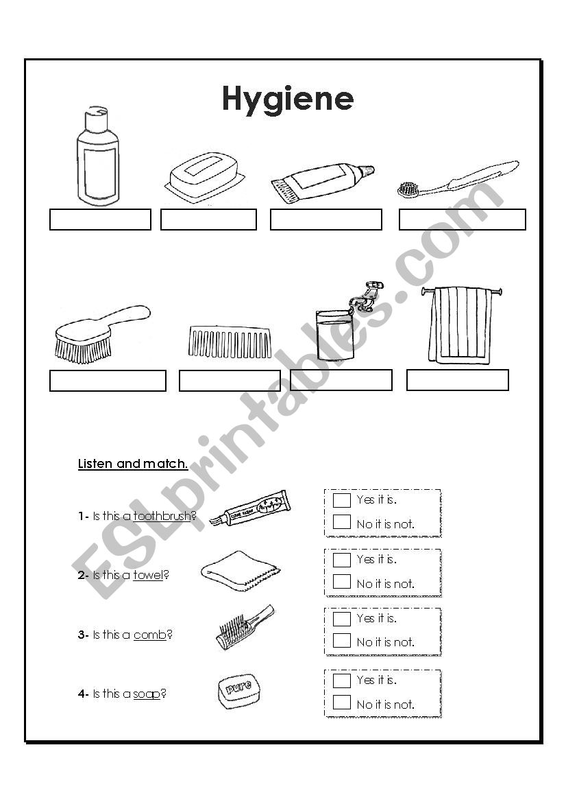 Hygiene items worksheet