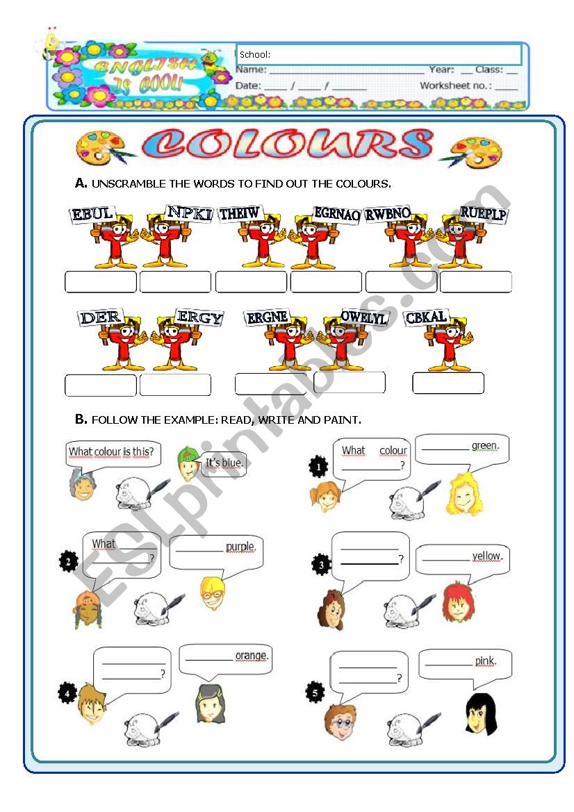 Colours worksheet