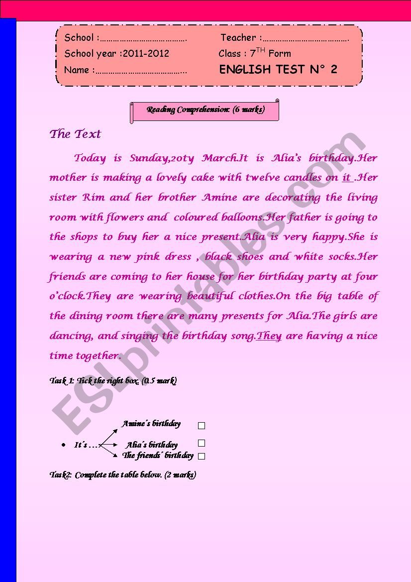 Full Term Test NÂ°2 HAPPY BIRTHDAY