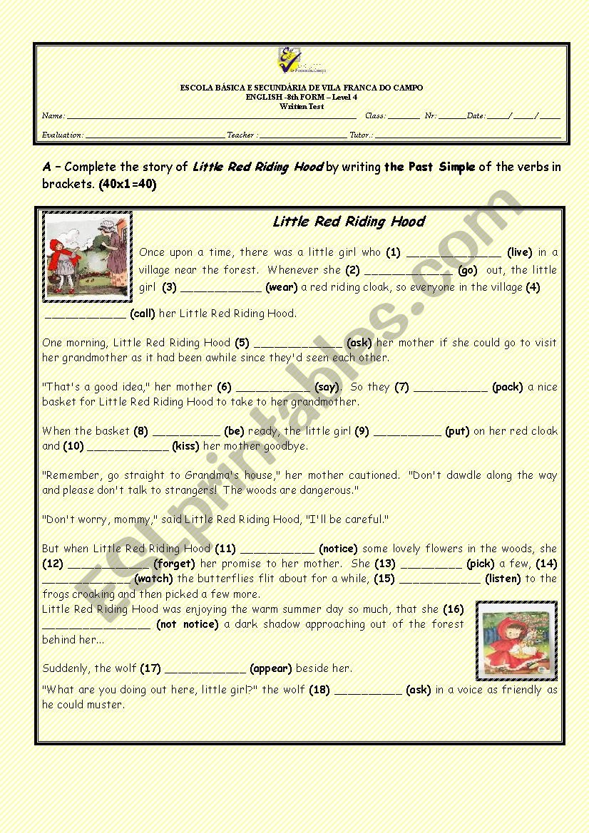 Little Red Riding Hood worksheet