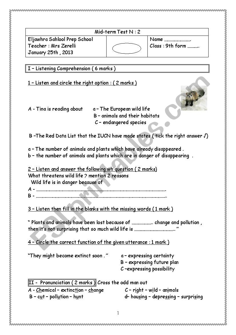 mid-term test N:2 worksheet