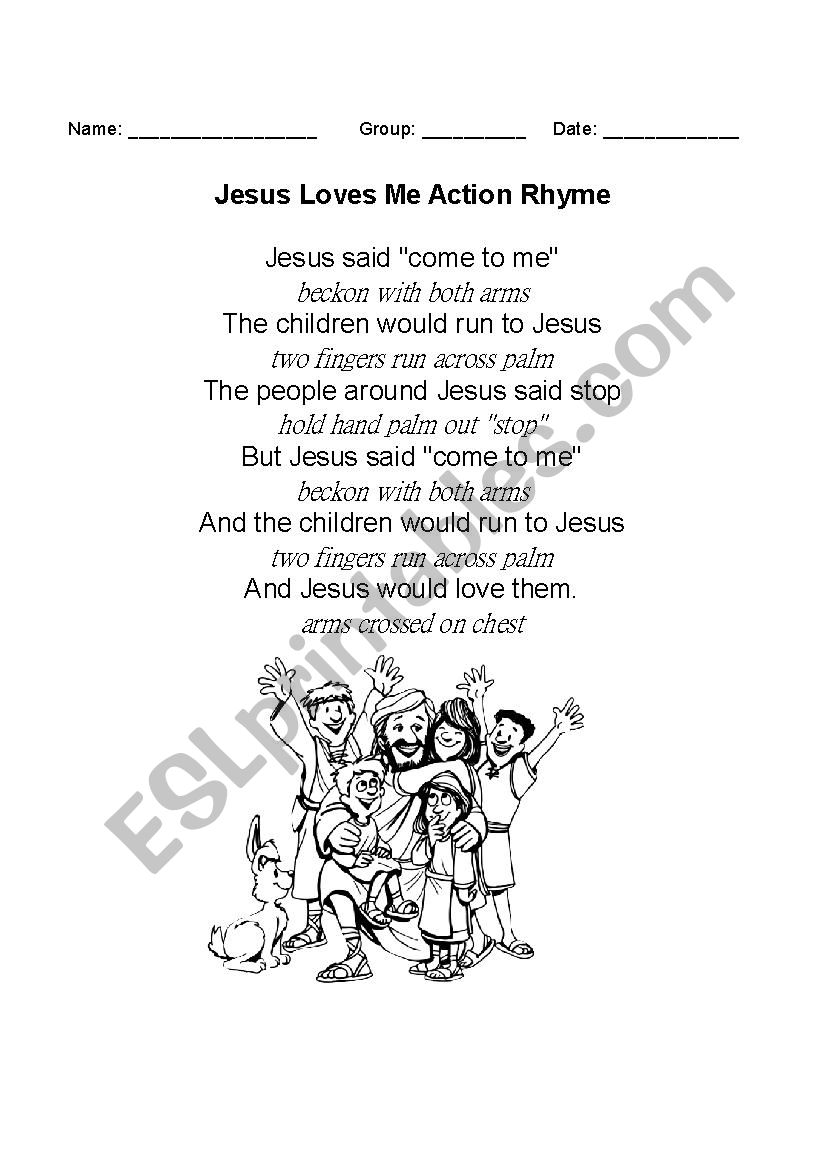 Jesus Loves Me Action Rhyme worksheet