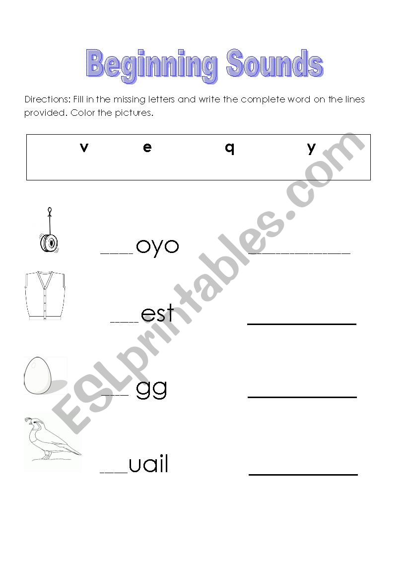 Beginning Sounds - ESL worksheet by chiara1025