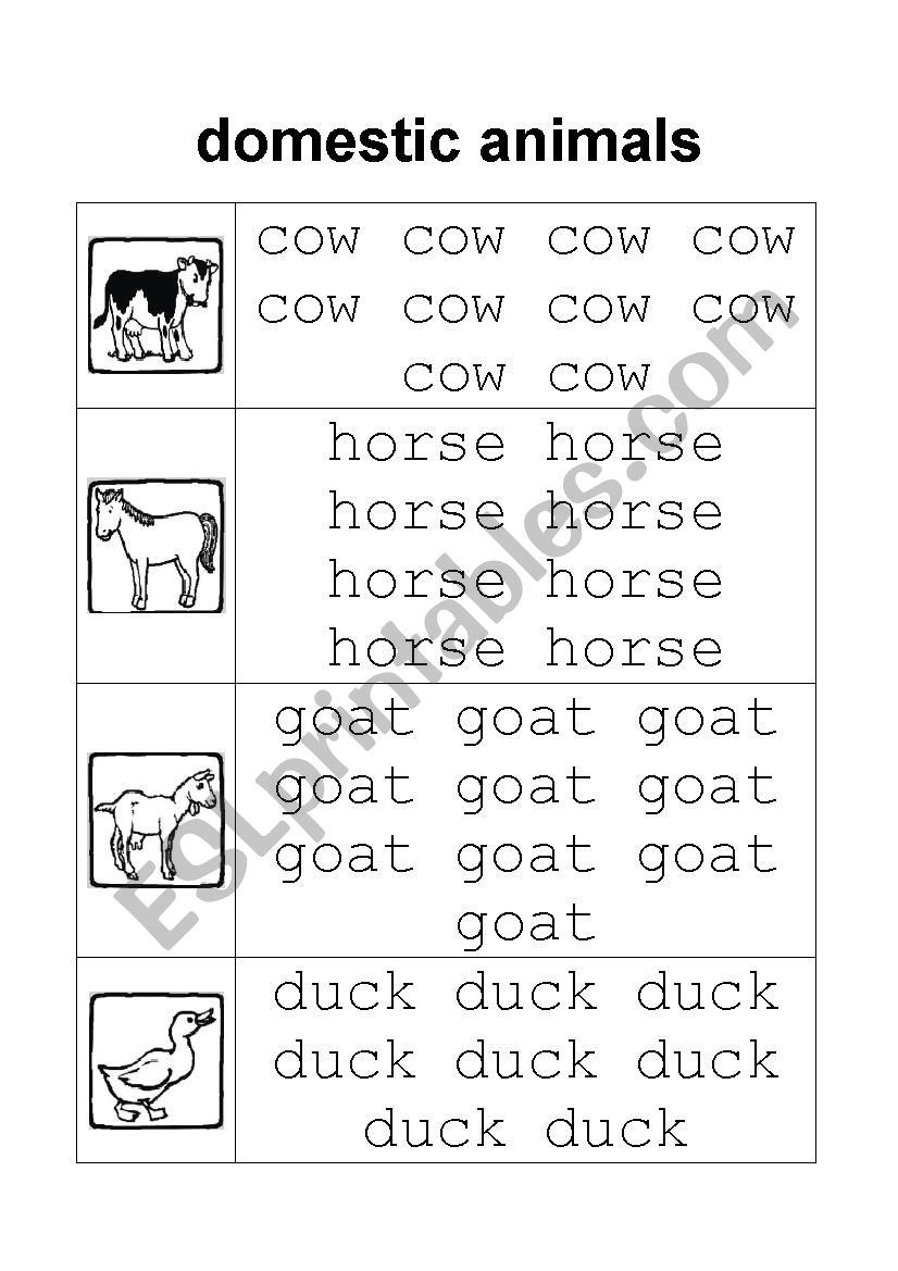 How to write animals worksheet