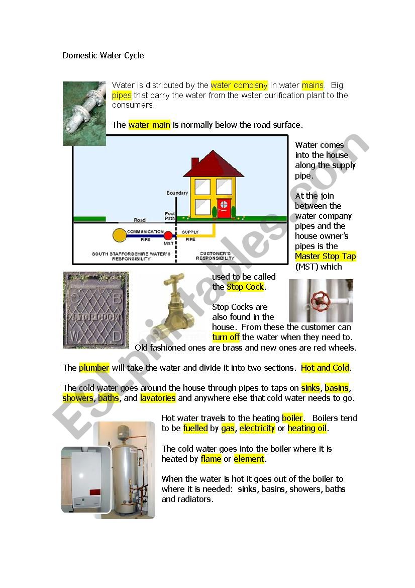 Domestic Water Cycle worksheet