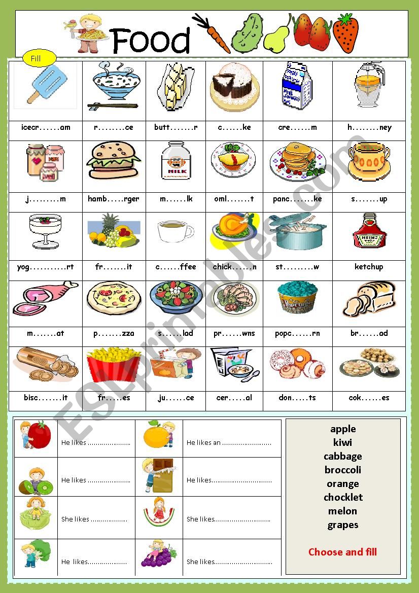 food worksheet