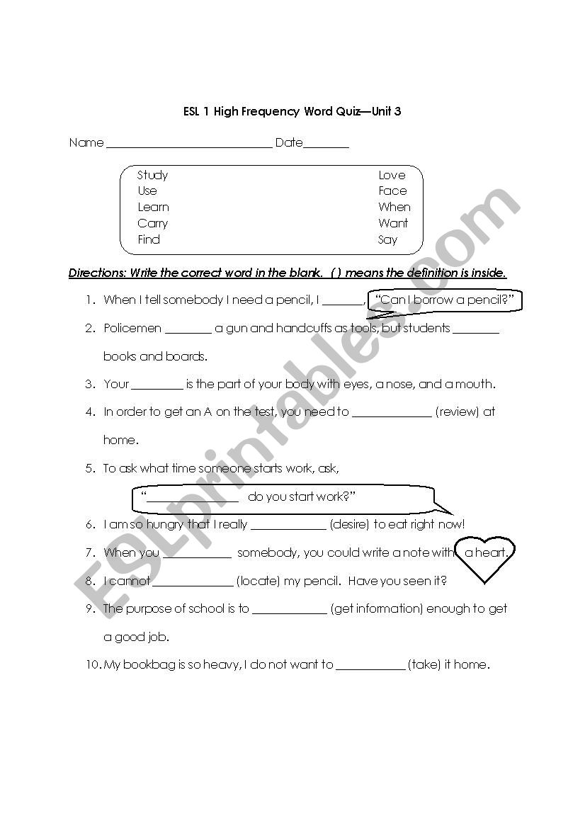 Vocabulary practice worksheet