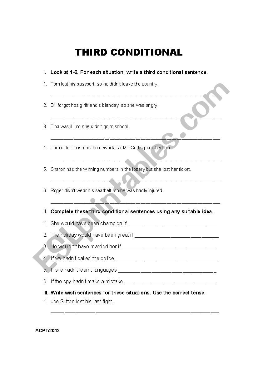 third conditional worksheet